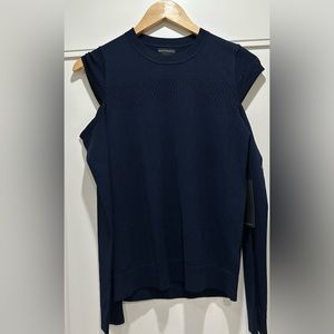 Navy Mercer and Madison sweater shirt with cutout shoulders